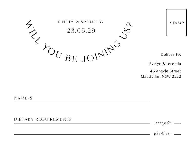 Curve Love RSVP Cards - Letterpress design preview