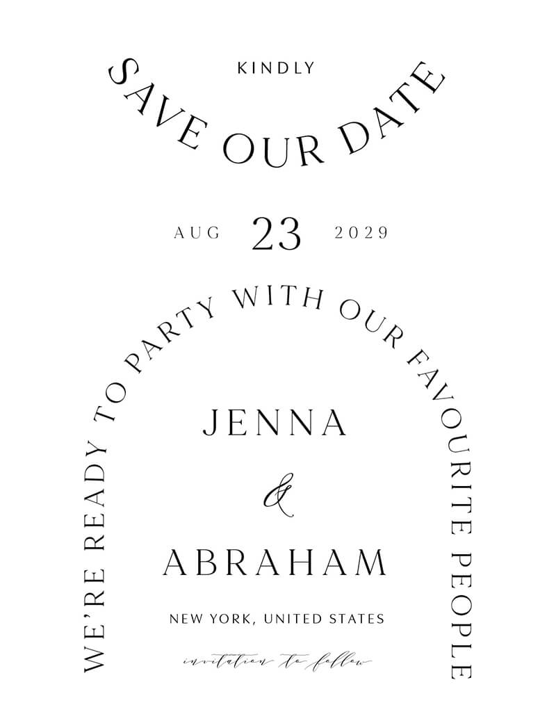 Curve Love Save The Date - Letterpress design preview
