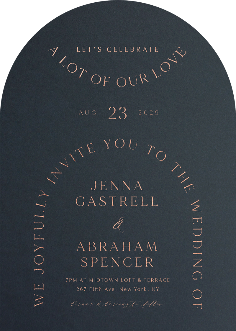 Curve Love Wedding Invitations - Colour Stock + Foil design preview