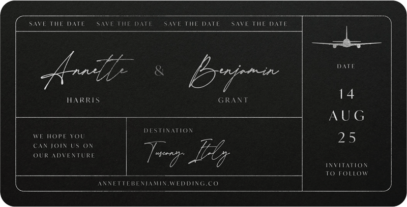 Handwritten Ticket Save The Date - Colour Stock + Foil design preview