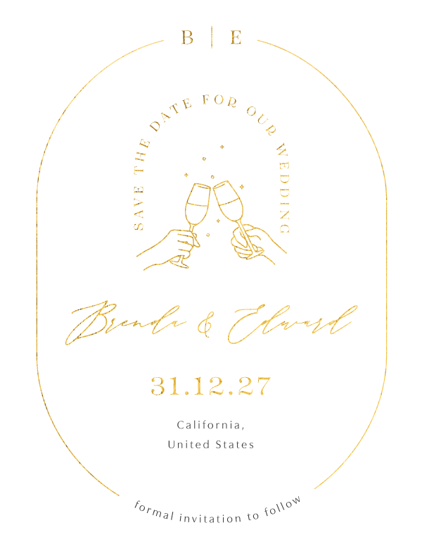 Raise a Toast save the date card design from Paperlust.