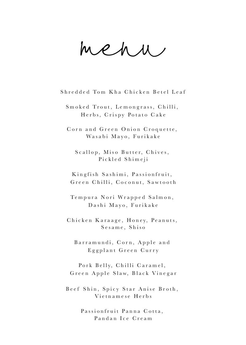 Liv - Wedding Menu
