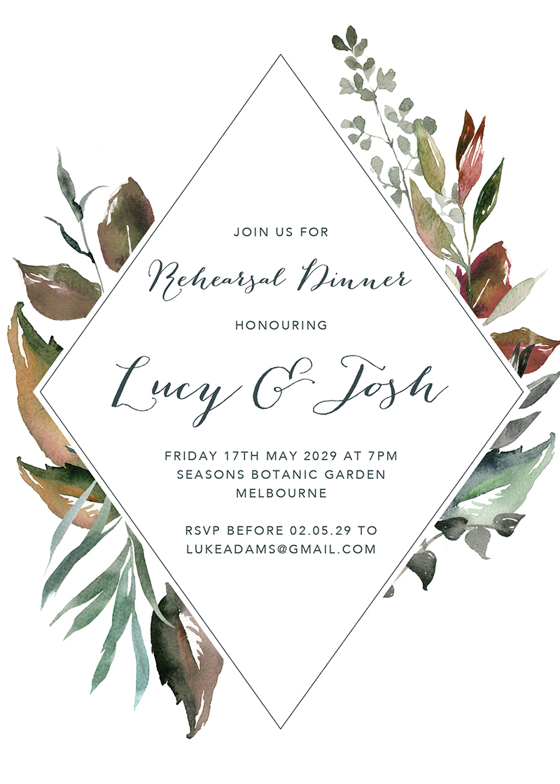 Melaleuca Wedding Rehearsal Invitations - Digital Printing design preview
