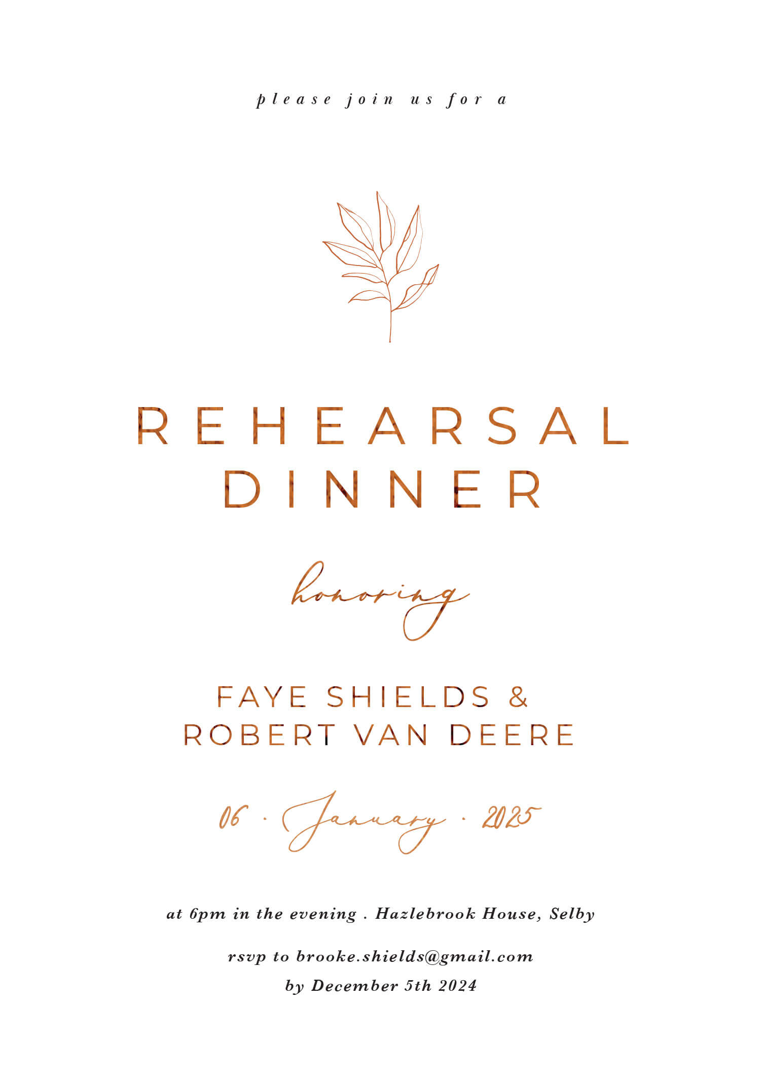 Rustic Leaves - Wedding Rehearsal Invitations