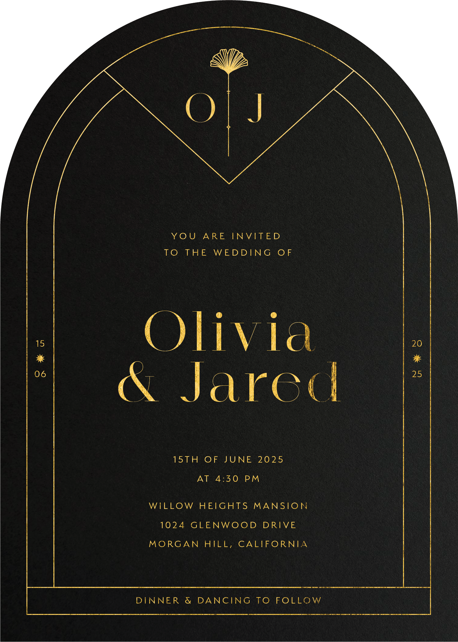 Arch Deco Wedding Invitations - Colour Stock + Foil design preview