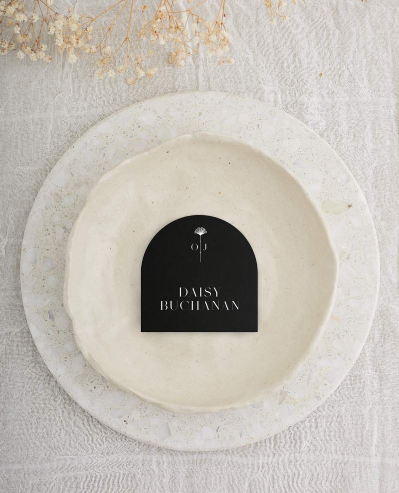 Arch Deco Wedding Place Cards - White Ink design preview