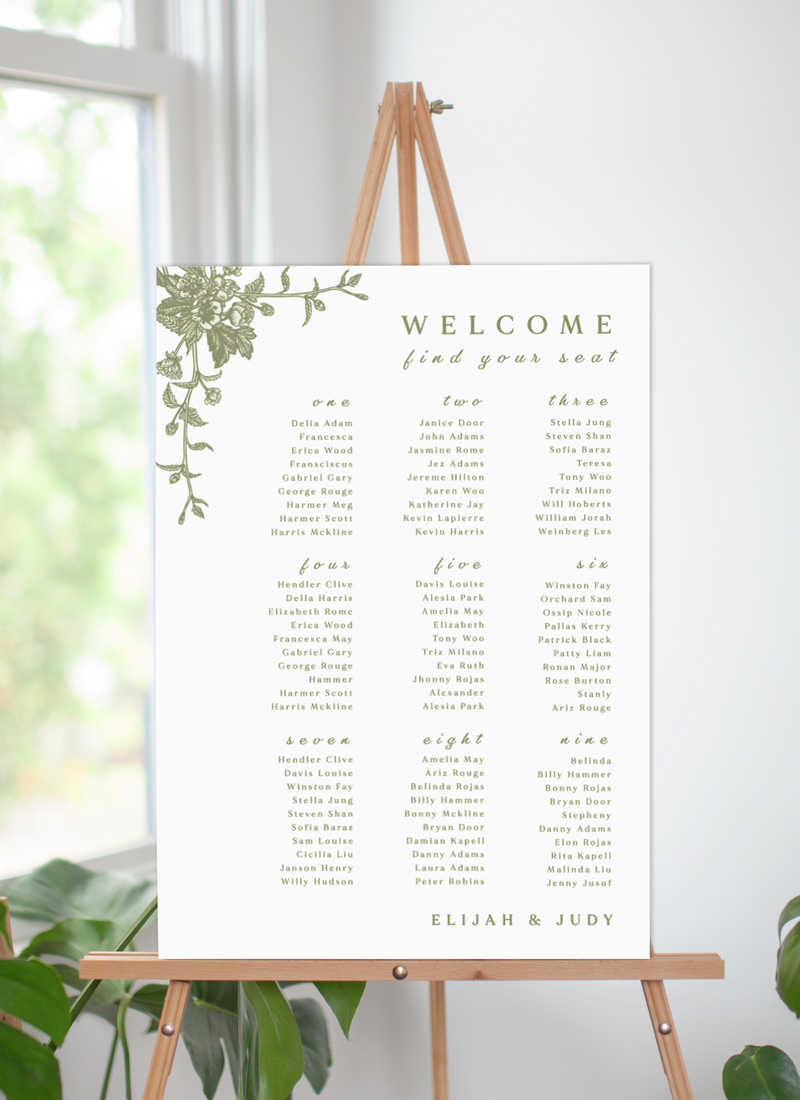 Visco Garden Wedding Seating Chart - Digital Printing design preview
