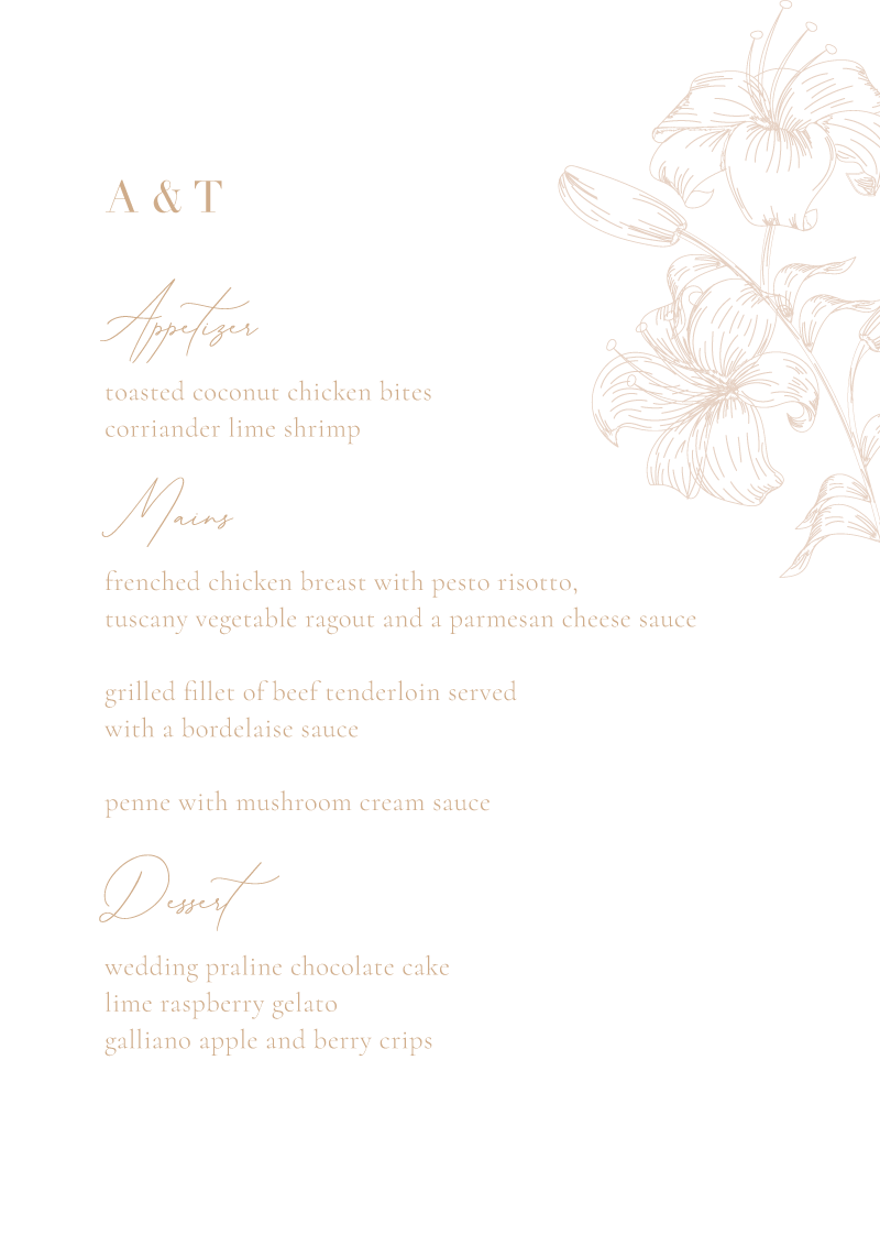 Modern Romance Wedding Menu - Digital Printing design preview