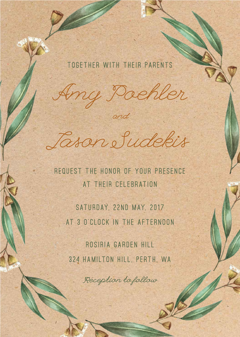 Under The Eucalyptus Wedding Invitations - White Ink design preview
