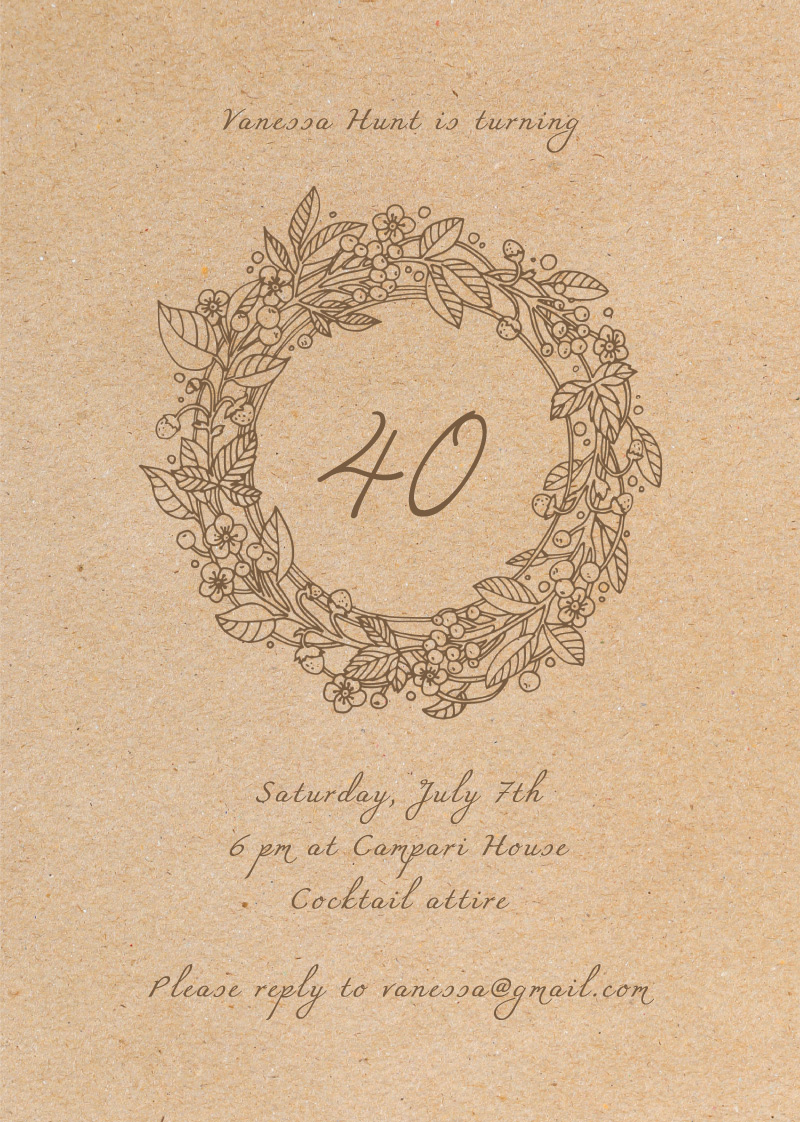 Rustic Wreath - Birthday Invitations