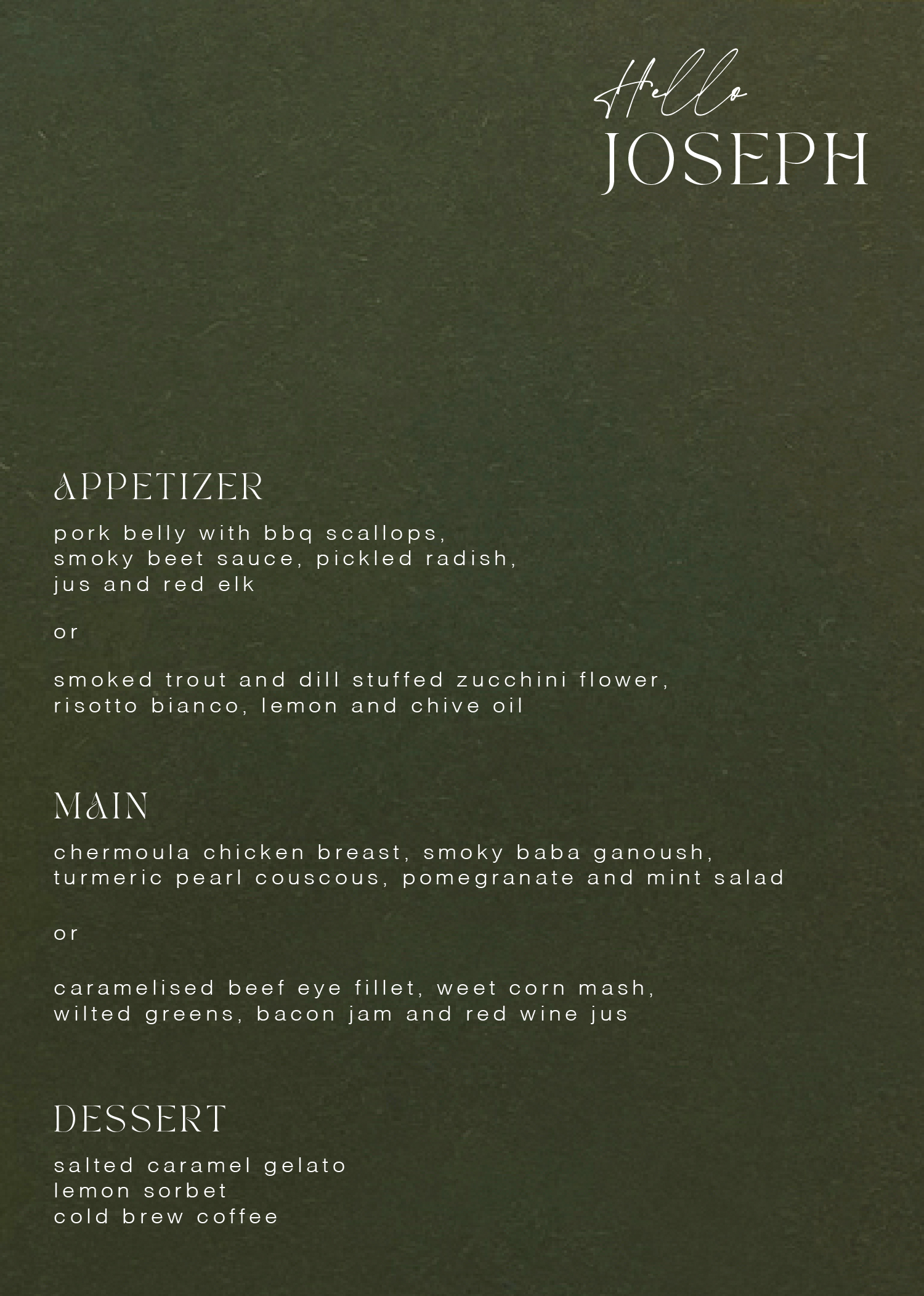 Sage Wedding Menu - White Ink design preview
