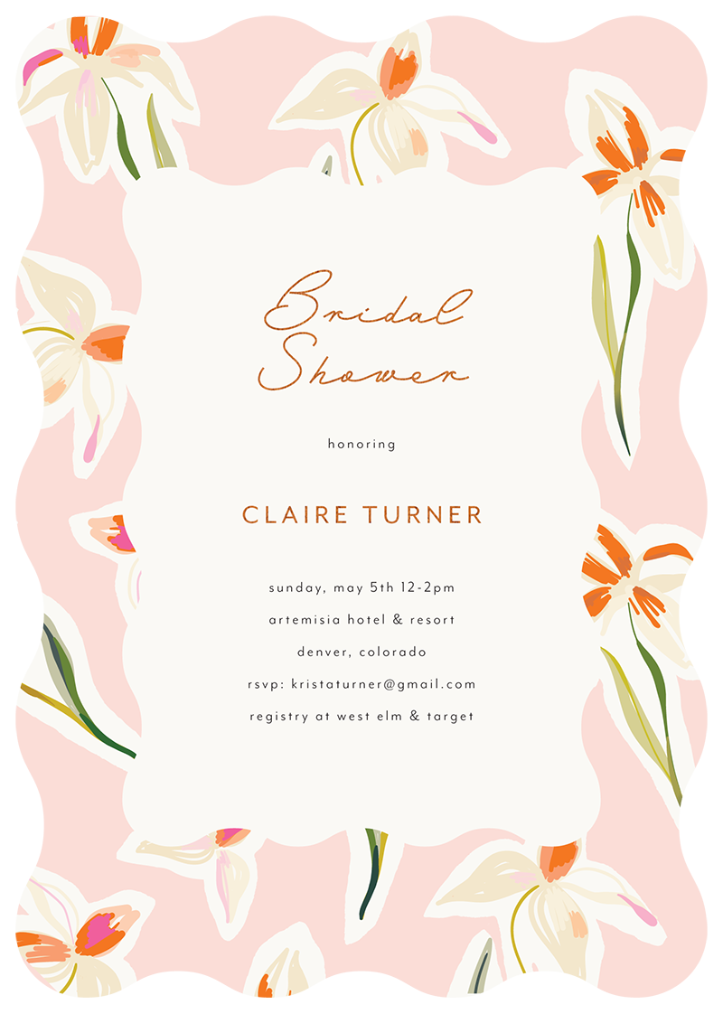 Bright Blush Flower Bridal Shower Invitations - Flat Foil design preview