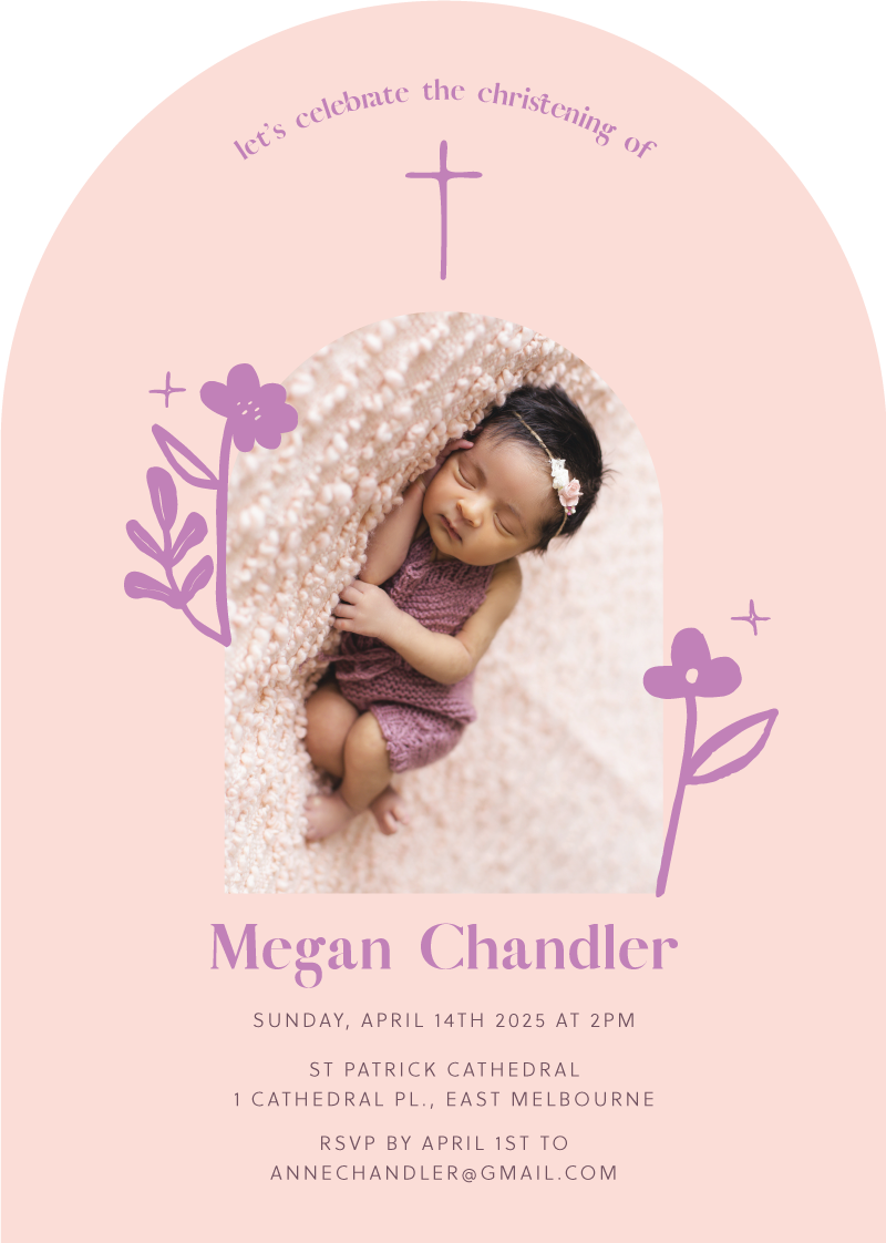 Magical Flower Christening Invitations - Digital Printing design preview