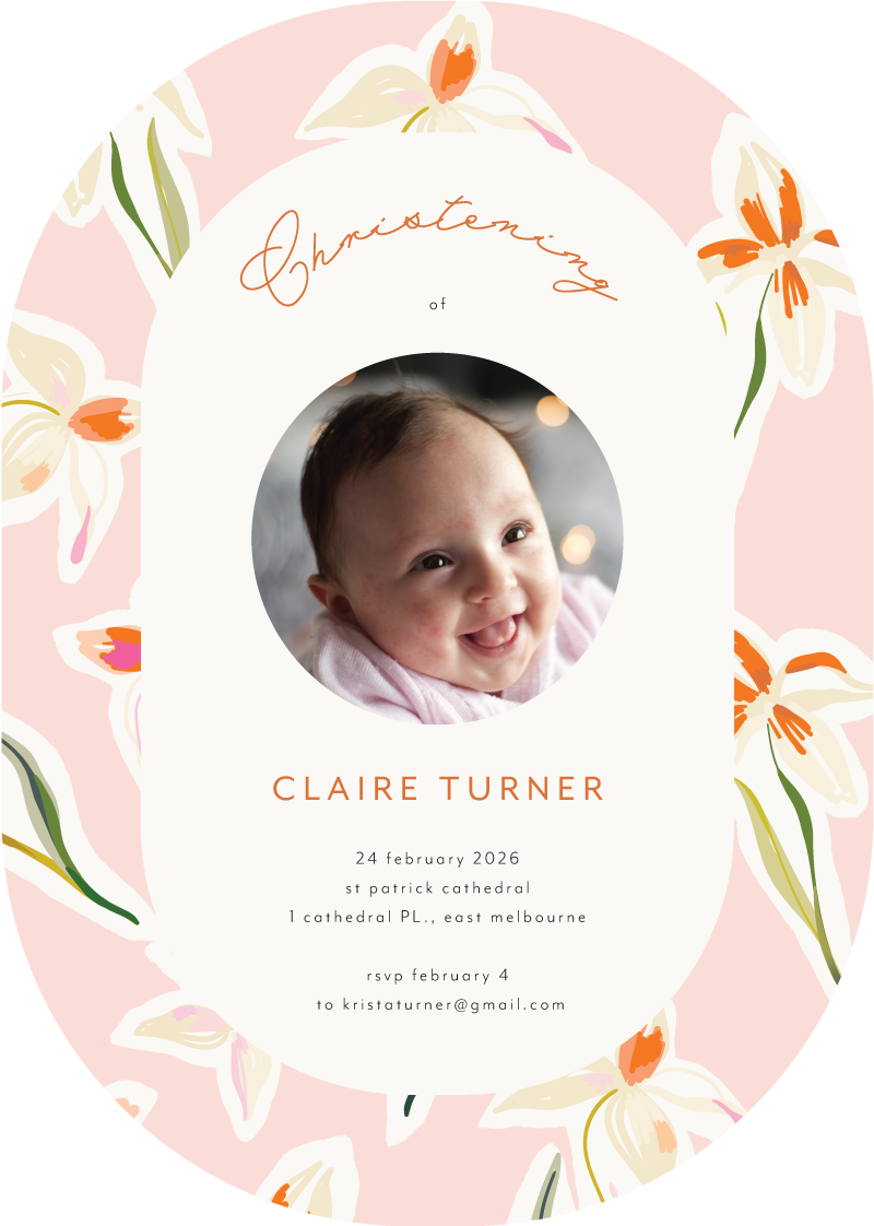 Bright Blush Flower Christening Invitations - Digital Printing design preview