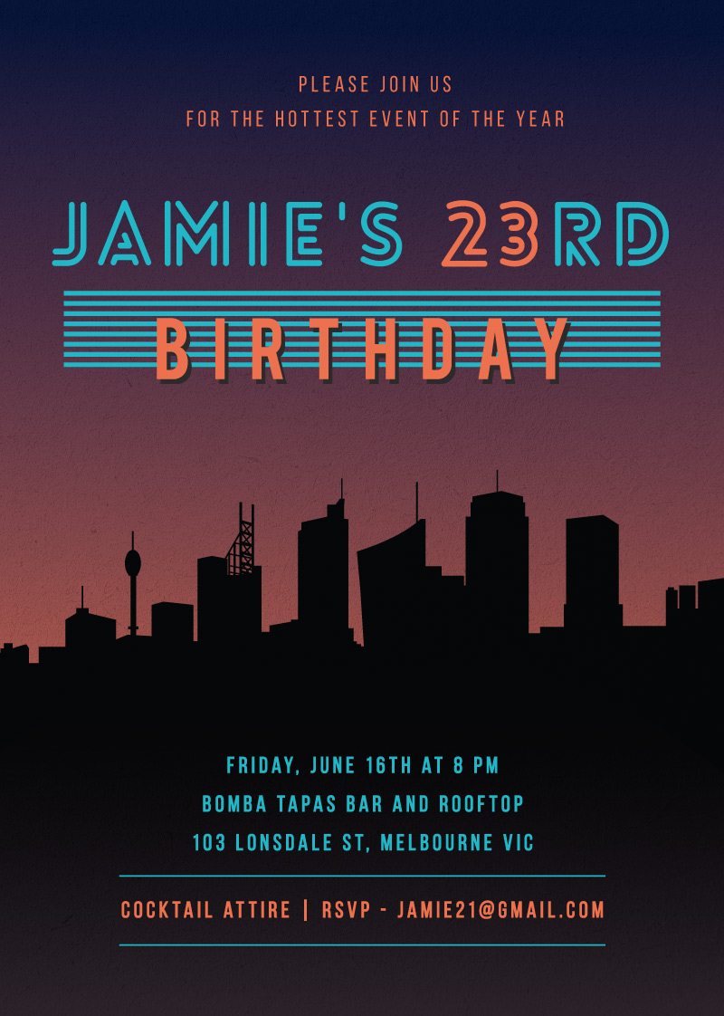 Ozzie Vice City Birthday Invitations - Digital Printing design preview