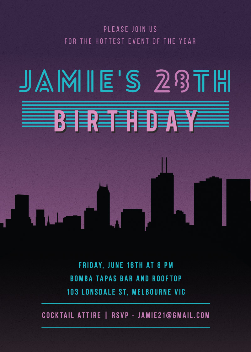 Ozzie Vice City Birthday Invitations - Digital Printing design preview