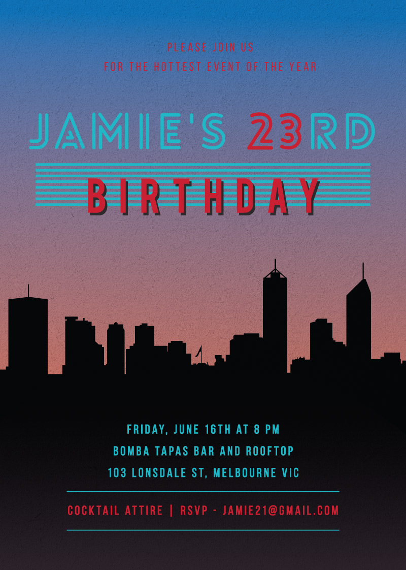 Ozzie Vice City Birthday Invitations - Digital Printing design preview