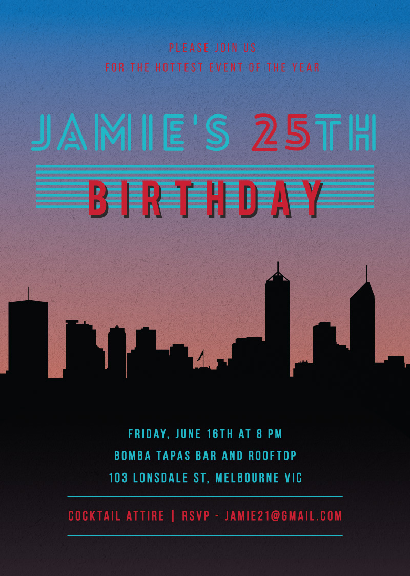 Ozzie Vice City Birthday Invitations - Digital Printing design preview