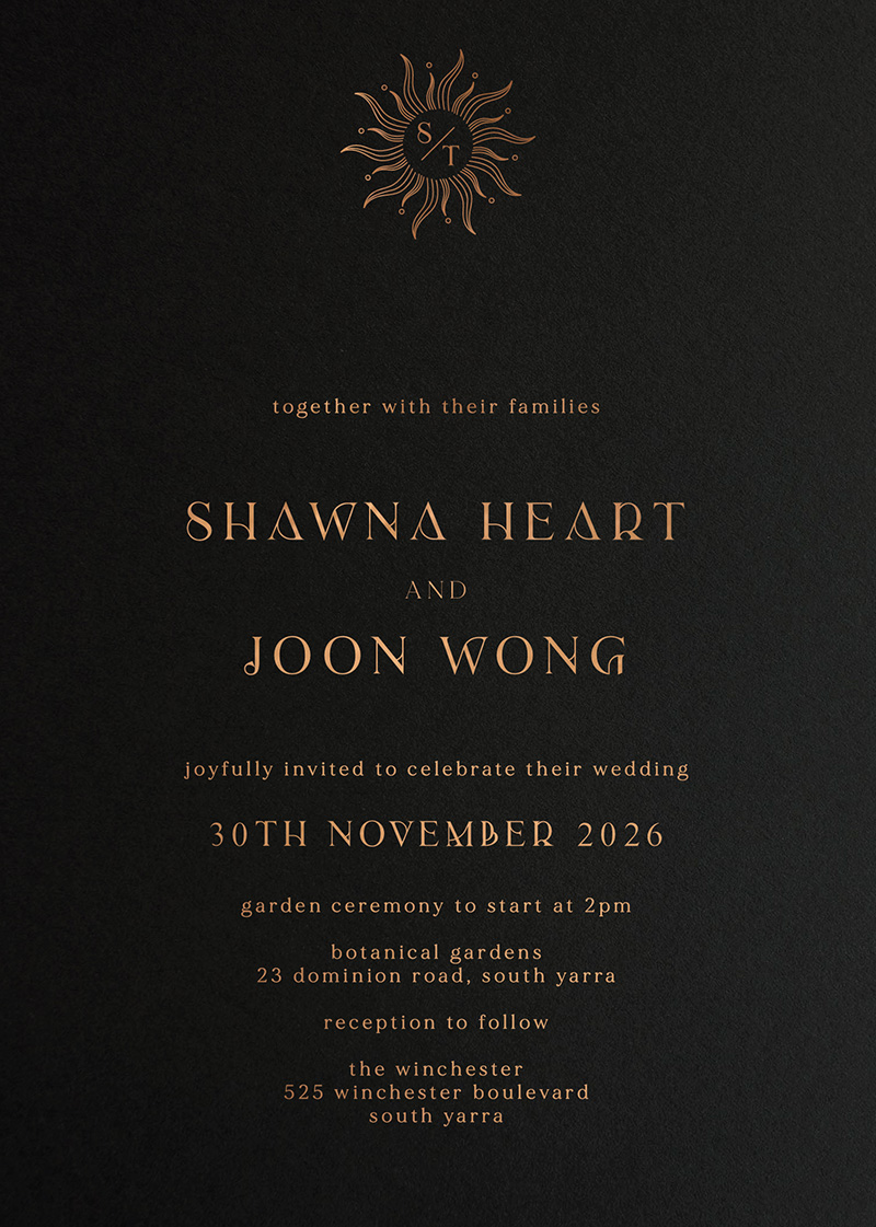Solis Wedding Invitations - Colour Stock + Foil design preview