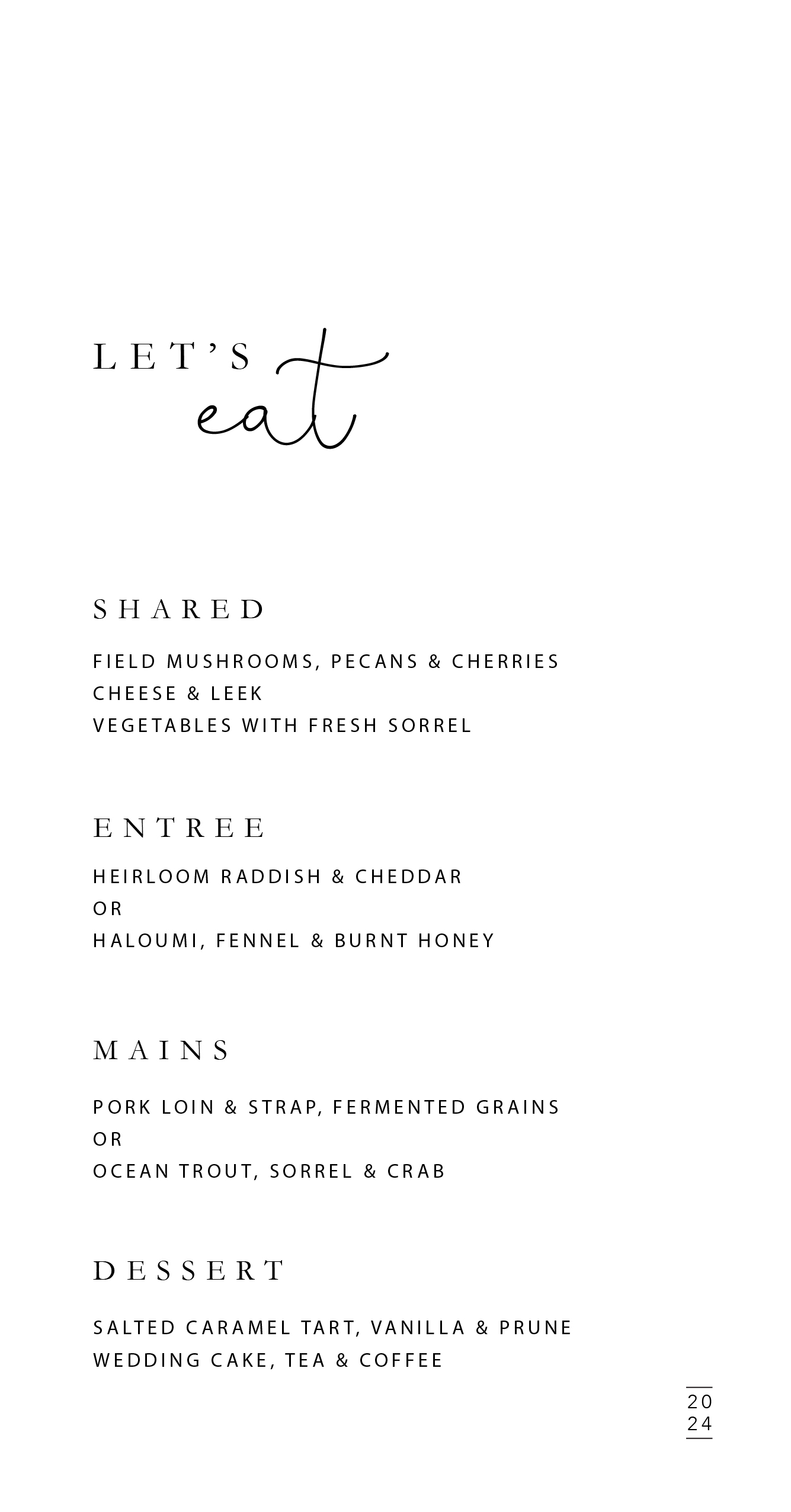 Ebb & Flow - Wedding Menu