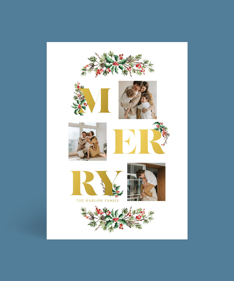 Festive Pine Christmas Cards - Metallic Prints design preview