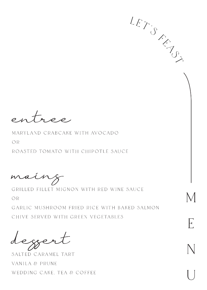 Ivory - Wedding Menu