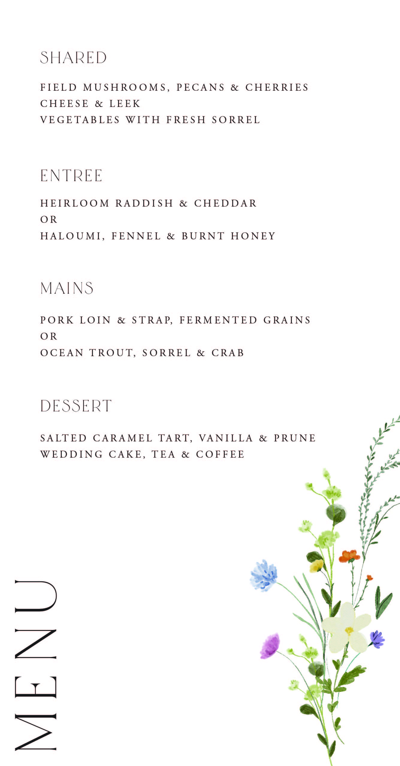 Wildest Dreams - Wedding Menu