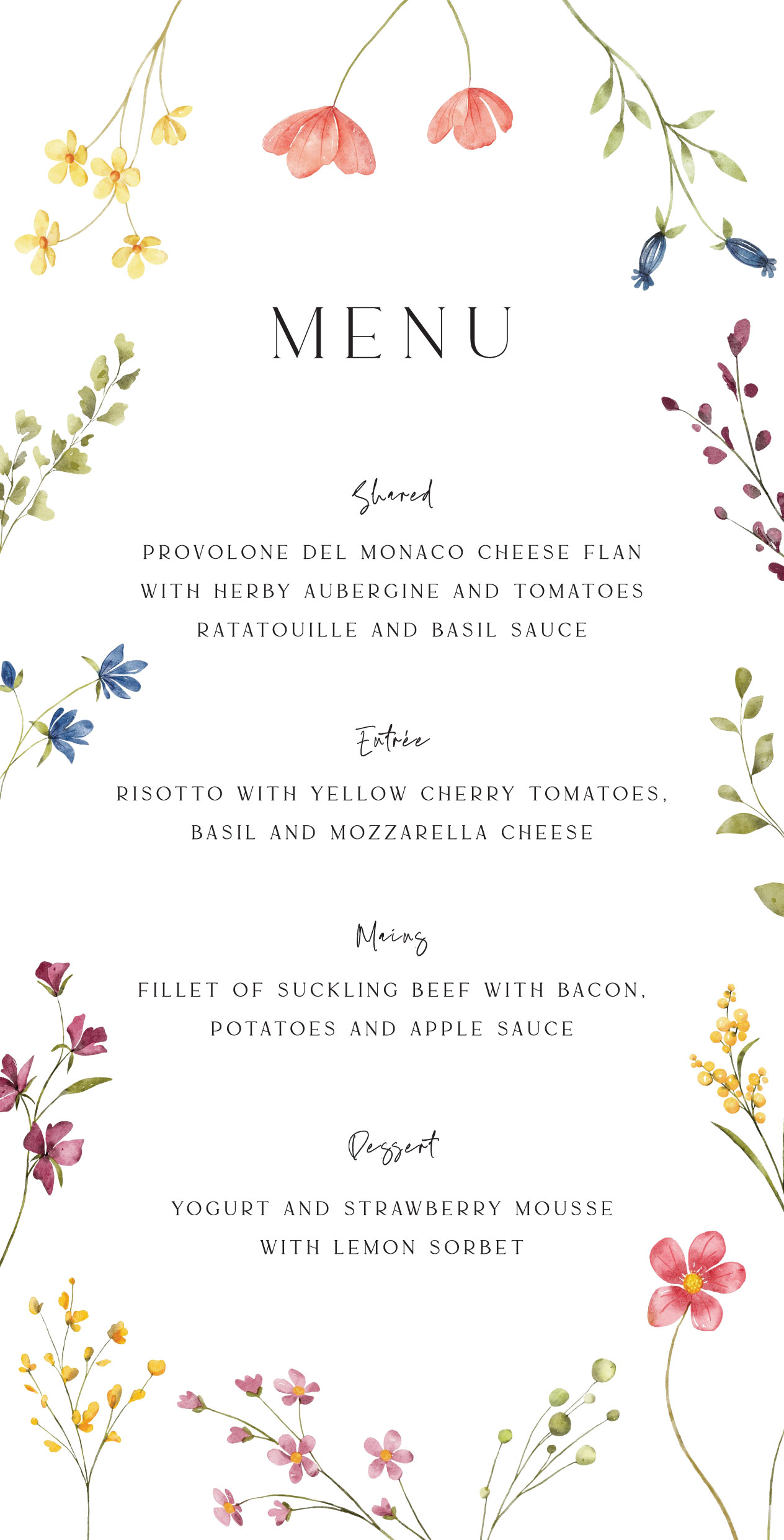 Wild Meadow Wedding Menu - Digital Printing design preview