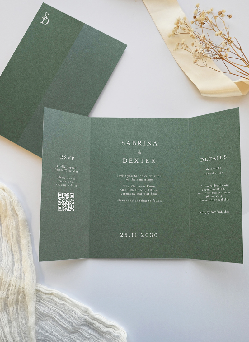 Minimal Sage Wedding Invitations - White Ink design preview
