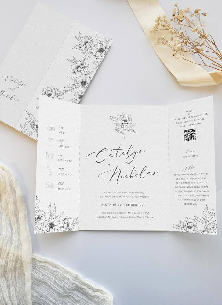 Graphite Blooms Wedding Invitations - Digital Printing design preview