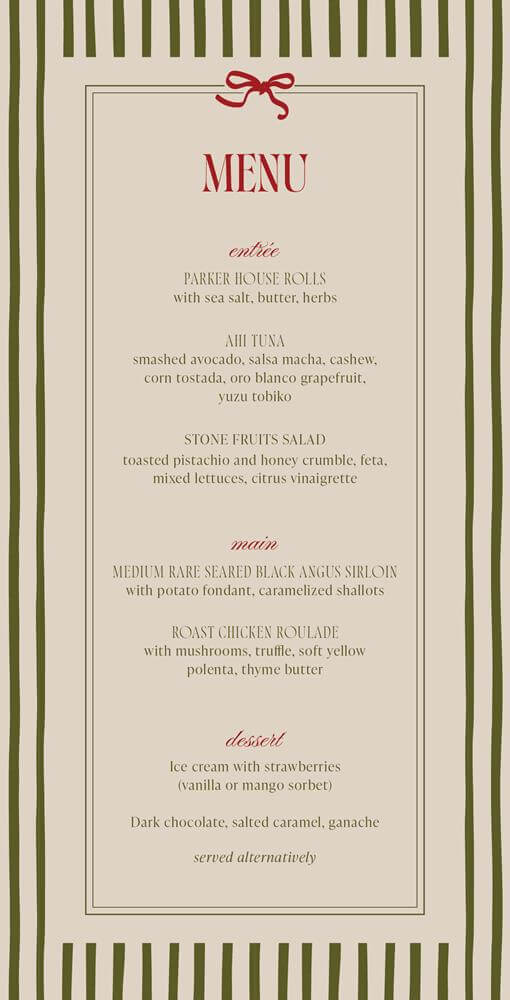 Bow Stripes Wedding Menu - Digital Printing design preview