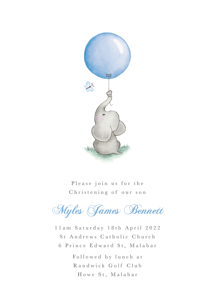 My Blue Balloon - Christening Invitations