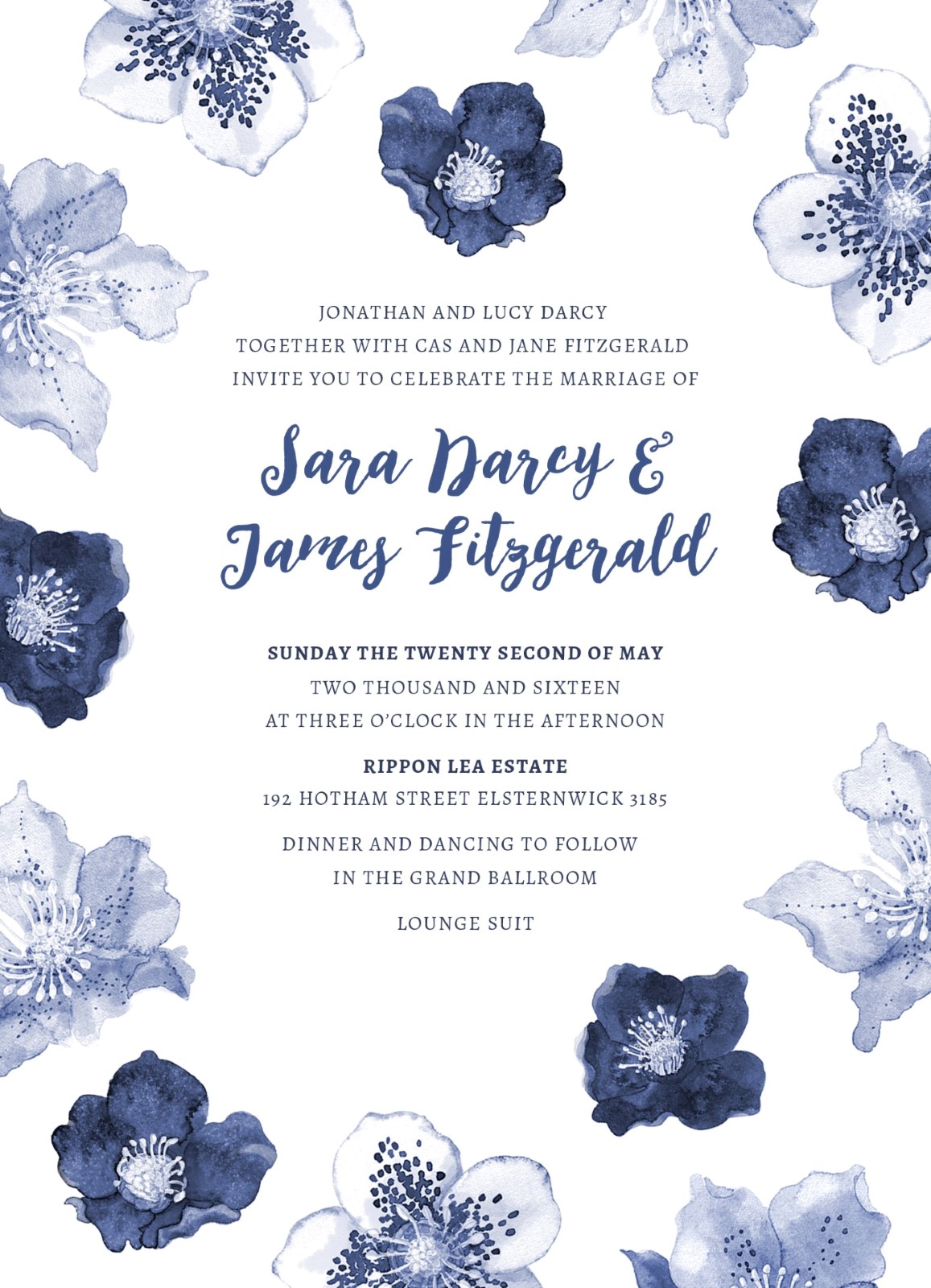 blue floral invitation
