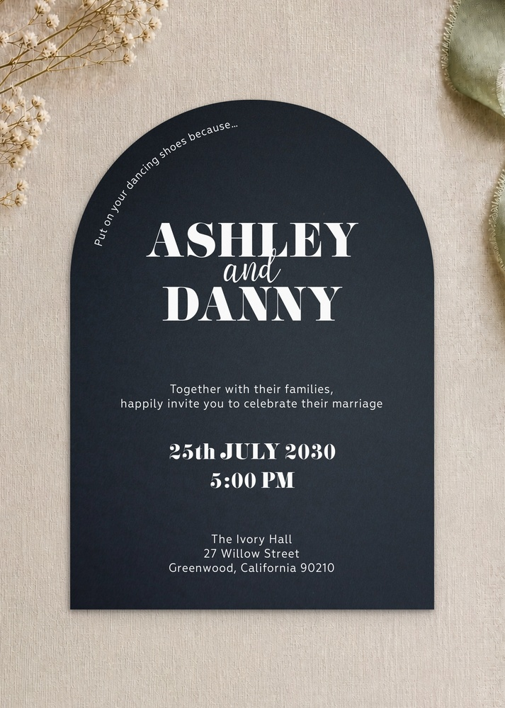 Midnight Curve Wedding Invitations - White Ink design preview