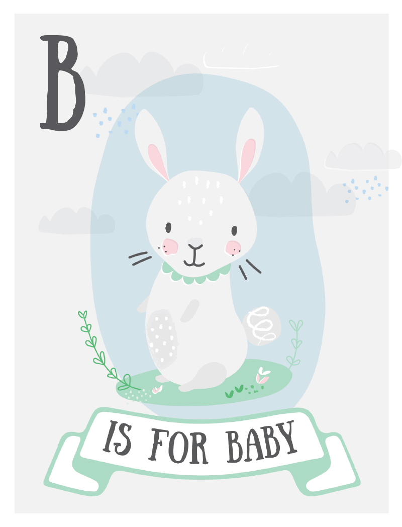 B is for Baby with Bunny - Baby Shower Invitations