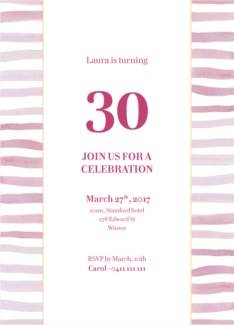 Pink Stripes Invite - Birthday Invitations