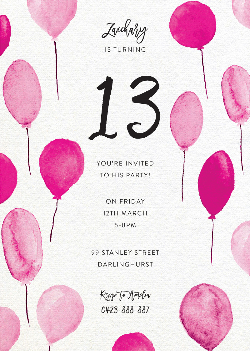 Birthday Balloons - Birthday Invitations
