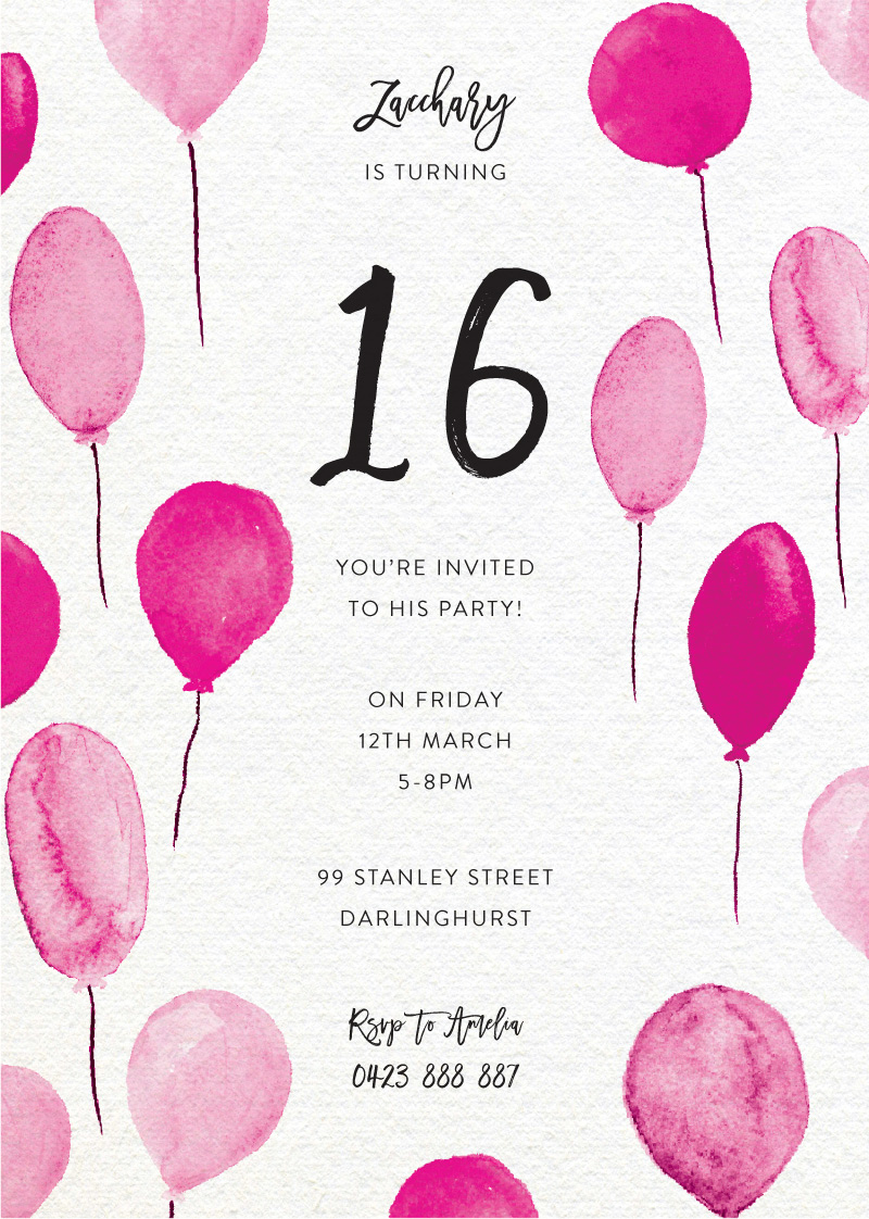 Birthday Balloons - Birthday Invitations