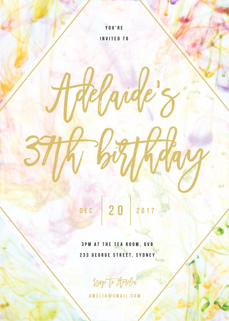 Pastel Ink Birthday Invitations - Flat Foil design preview