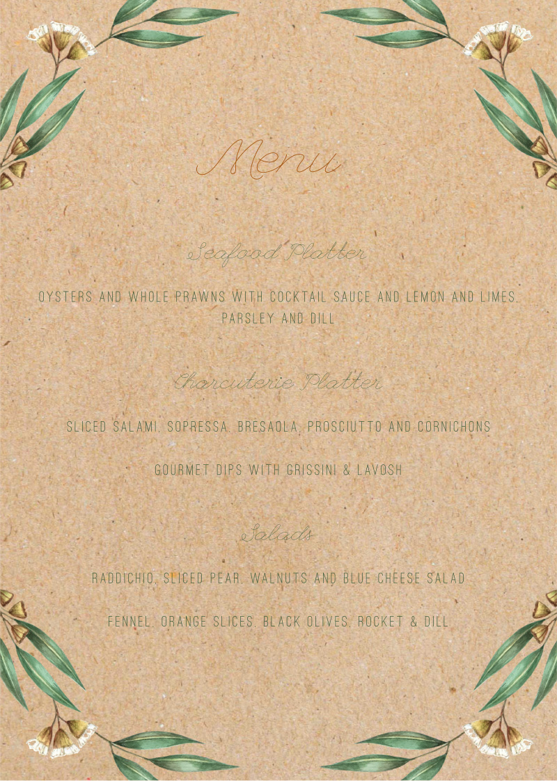 Under The Eucalyptus Wedding Menu - White Ink design preview