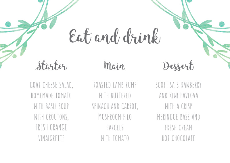 Leaf Wreath Wedding Menu - Flat Foil design preview