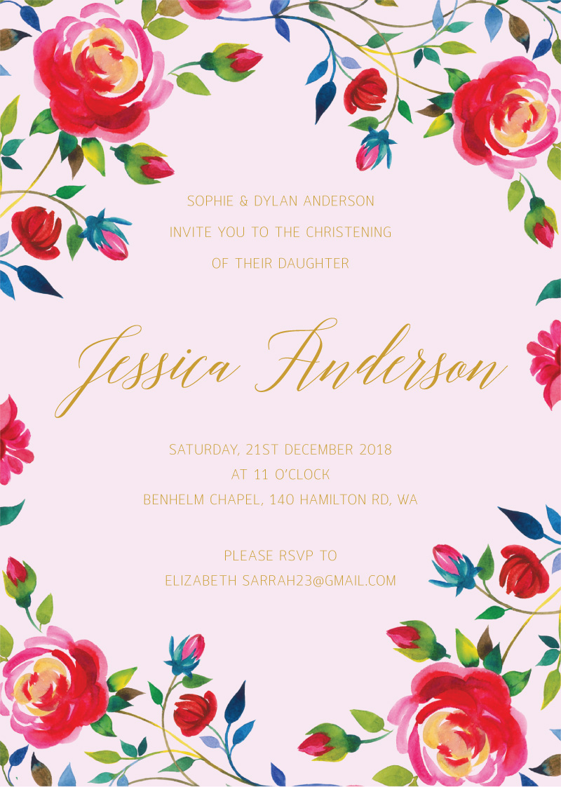 Baby Rose Christening Invitations - Flat Foil design preview