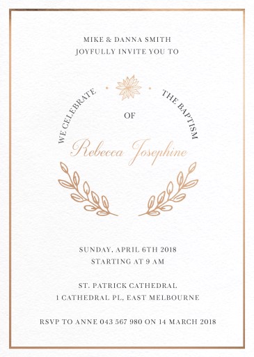 rose gold christening invitations