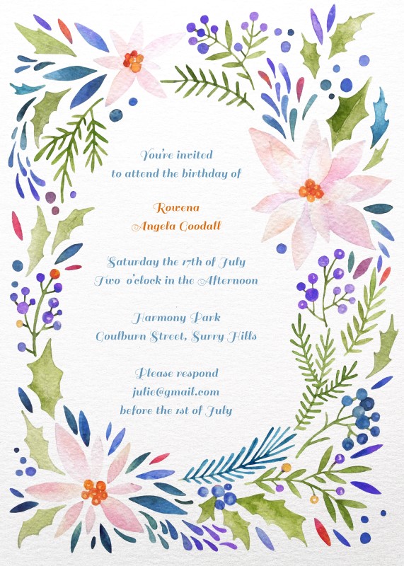 Colourful floral - Birthday Invitations