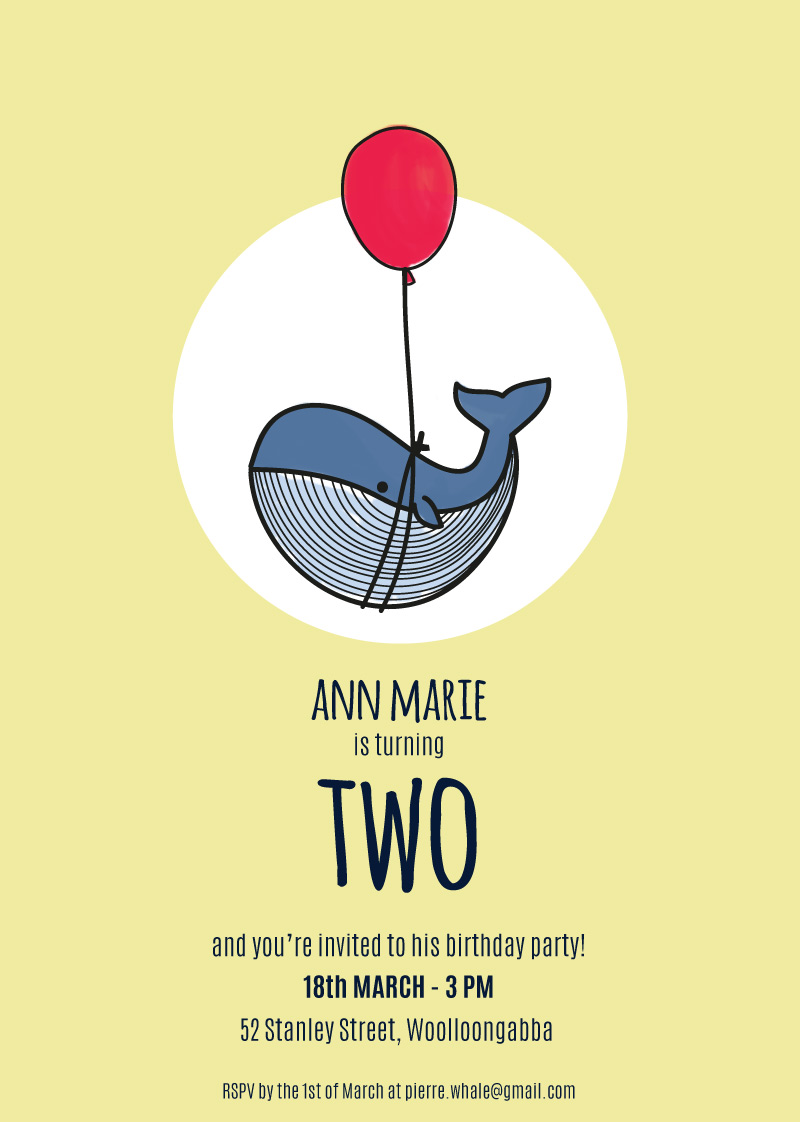 Tiny Whale Animal Birthday Invitations Birthday Invitations - Digital Printing design preview