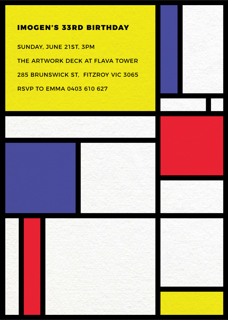 Birthday Mondrian - Birthday Invitations