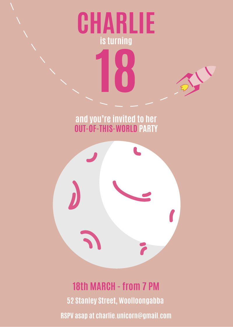 Space Rocket Birthday Invitations - Digital Printing design preview