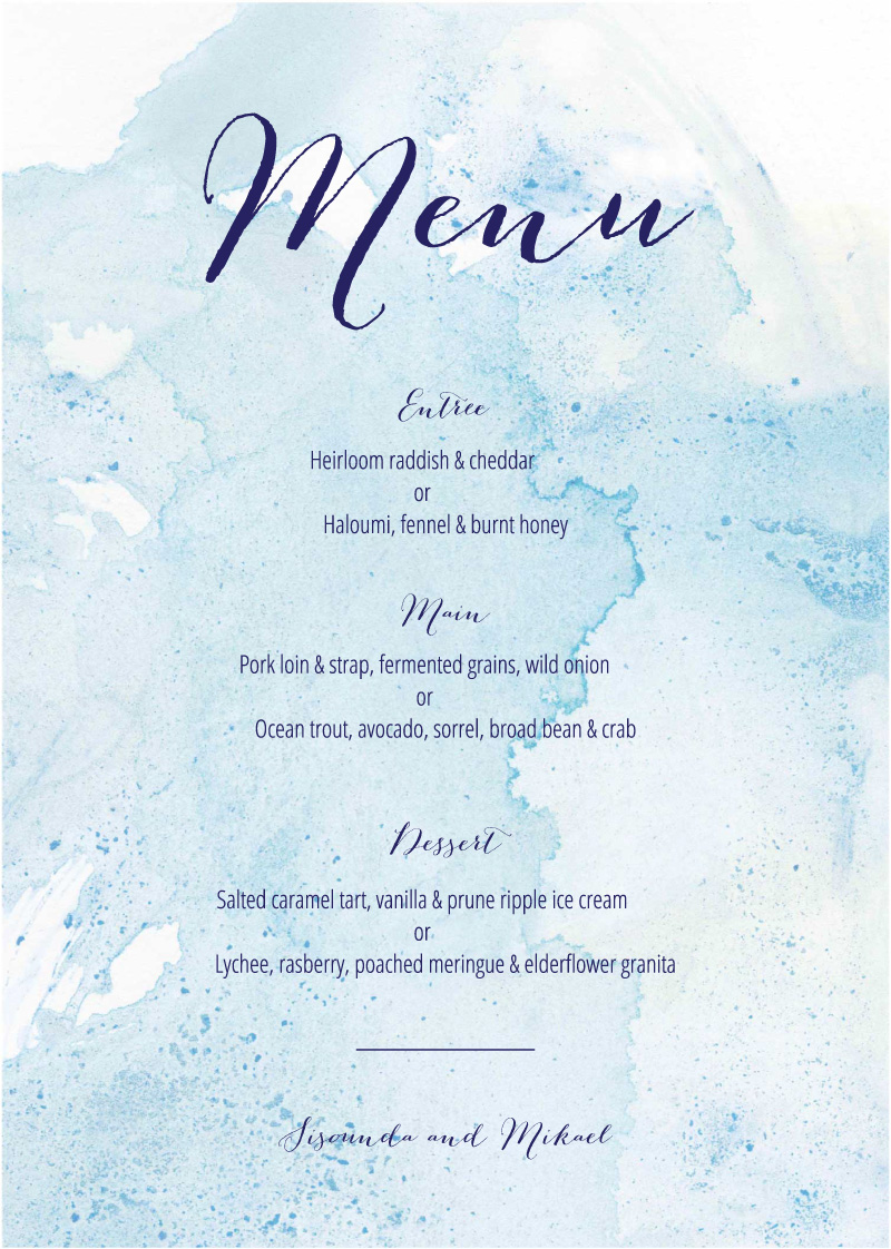 Customise Page Of Splash | Digital Printing | Wedding Menu