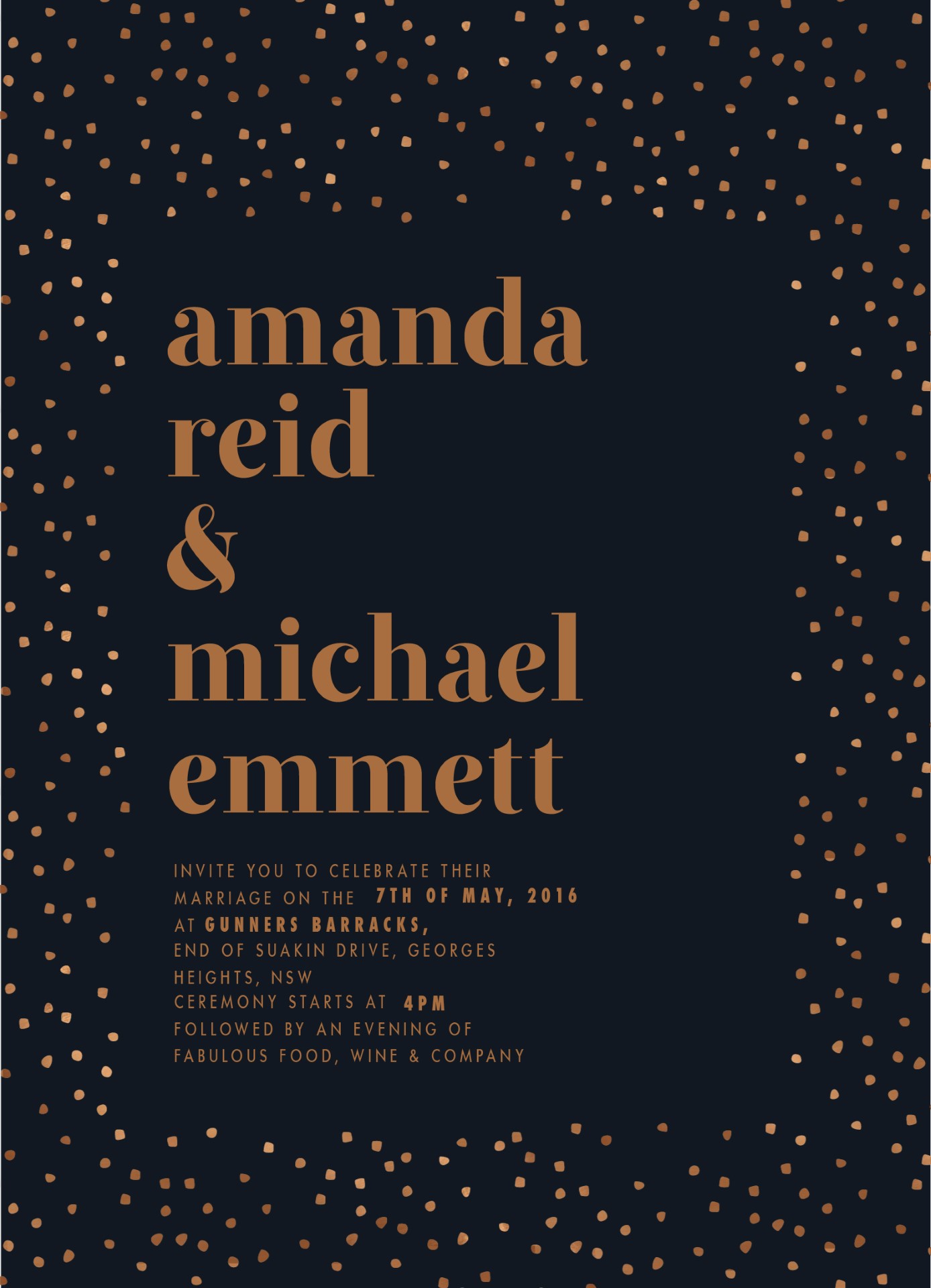 Minimalist Spot Wedding Invitations - Colour Stock + Foil design preview