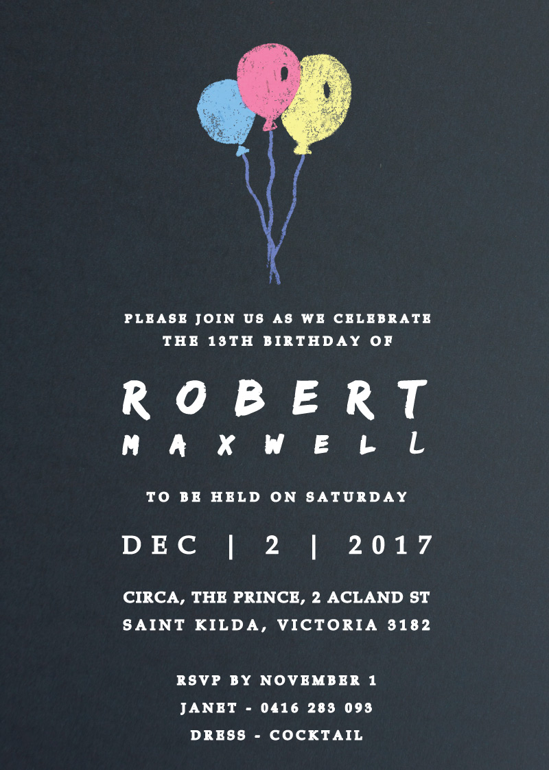 Chalk Balloons Birthday Invitations - White Ink design preview